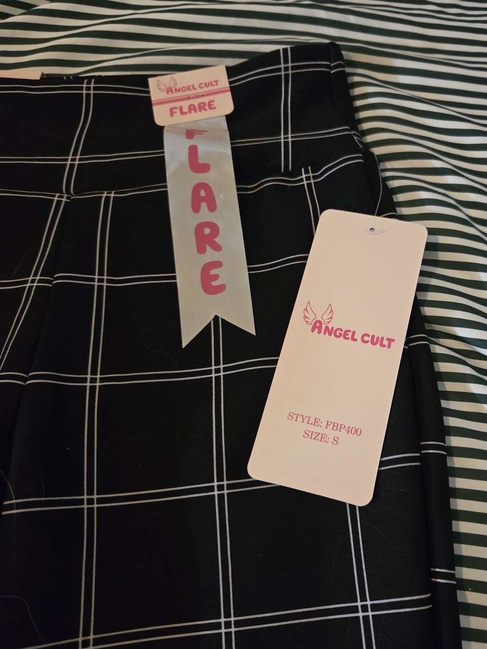Black Windowpane Flare Pants - Picture 2 of 4